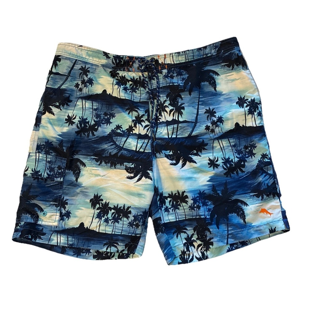 Tommy Bahama Relax Mens XXL Board Shorts Swim Trunk Blue Hawaiian Tropical Palm